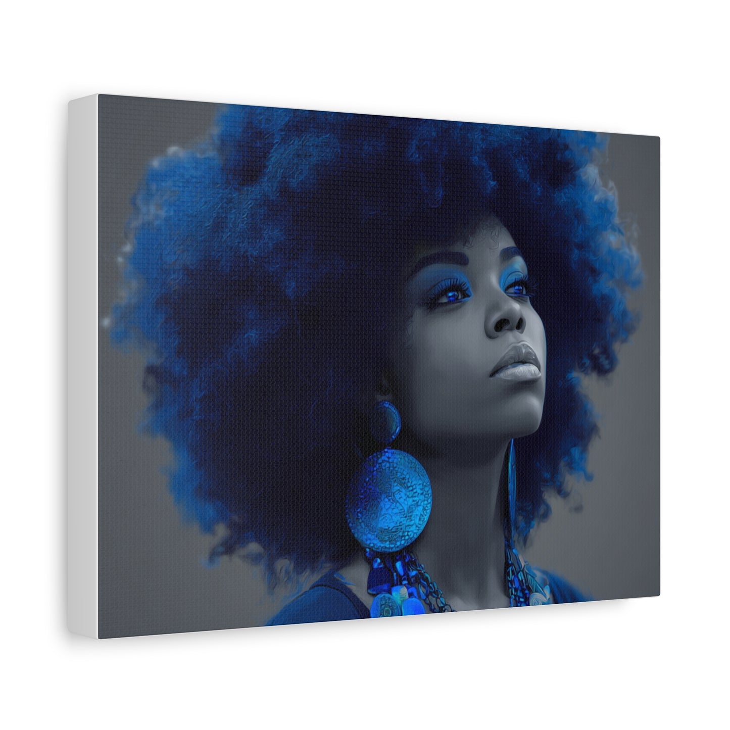 “Storm of Serenity” Afrocentric Canvas Wall Art | Deep Blue & Grayscale Portrait | Matte Finish, Ready to Hang