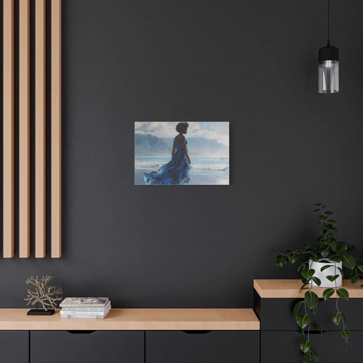 “Whispers of the Tide” Coastal Afrocentric Canvas Wall Art | Serene Black Woman by the Sea | Matte Finish, Ready to Hang