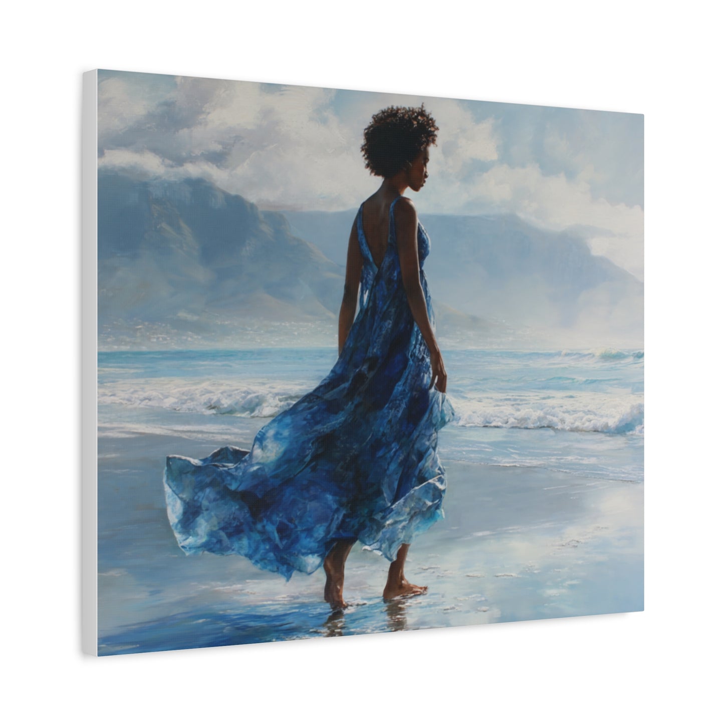 “Whispers of the Tide” Coastal Afrocentric Canvas Wall Art | Serene Black Woman by the Sea | Matte Finish, Ready to Hang