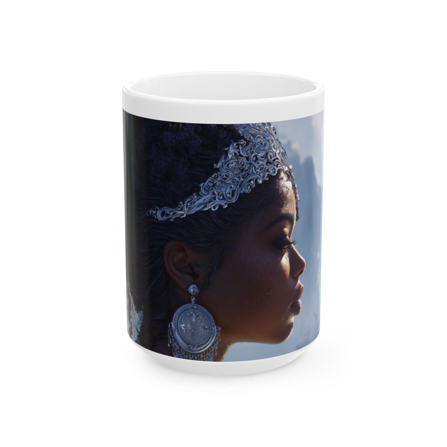 “Crowned in Stillness” – Artistic Regal Portrait Ceramic Mug