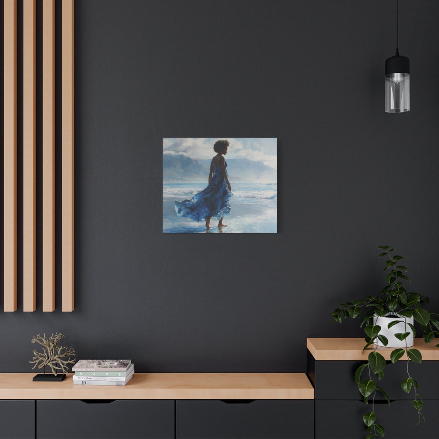 “Whispers of the Tide” Coastal Afrocentric Canvas Wall Art | Serene Black Woman by the Sea | Matte Finish, Ready to Hang