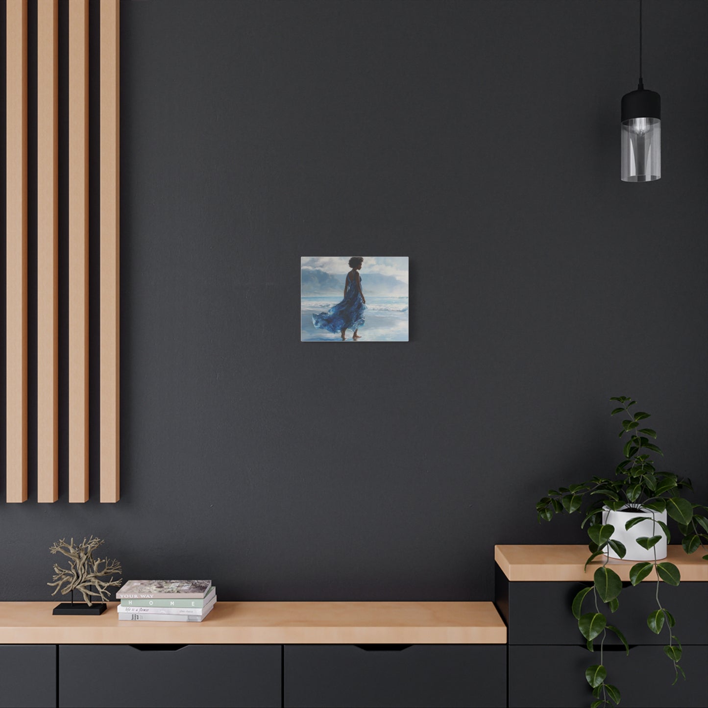 “Whispers of the Tide” Coastal Afrocentric Canvas Wall Art | Serene Black Woman by the Sea | Matte Finish, Ready to Hang