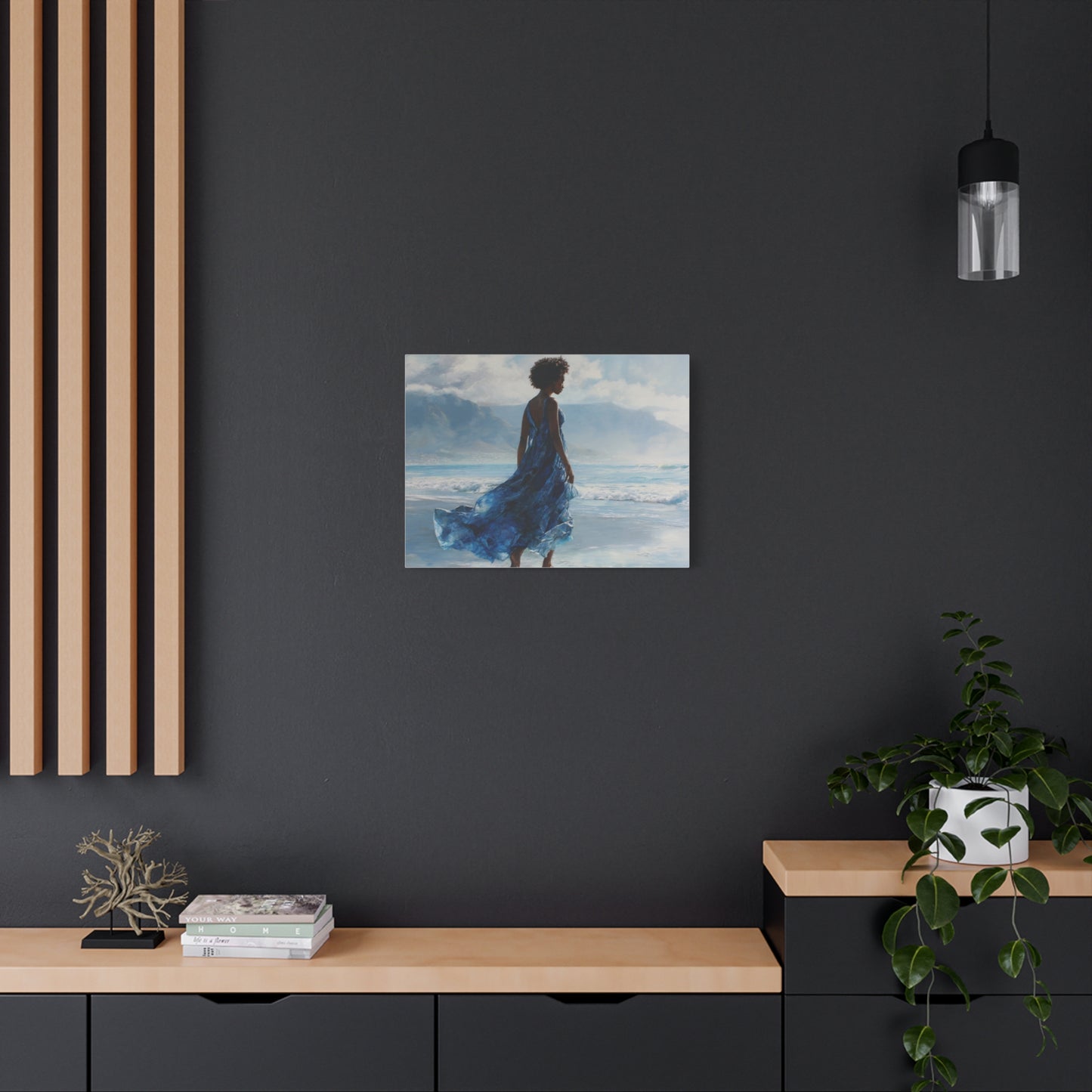 “Whispers of the Tide” Coastal Afrocentric Canvas Wall Art | Serene Black Woman by the Sea | Matte Finish, Ready to Hang