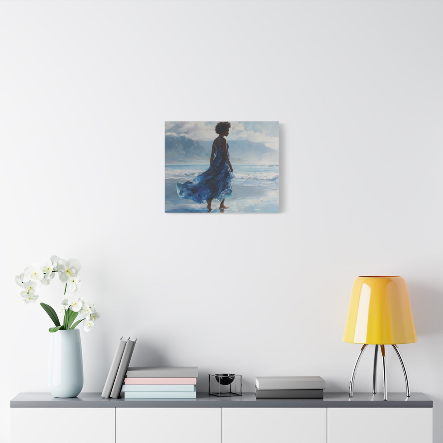 “Whispers of the Tide” Coastal Afrocentric Canvas Wall Art | Serene Black Woman by the Sea | Matte Finish, Ready to Hang