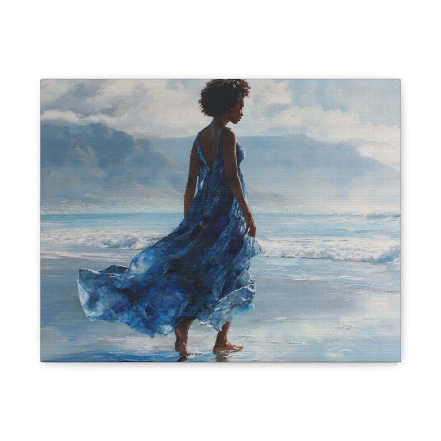 “Whispers of the Tide” Coastal Afrocentric Canvas Wall Art | Serene Black Woman by the Sea | Matte Finish, Ready to Hang