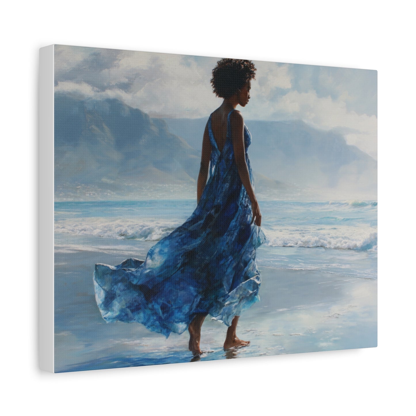 “Whispers of the Tide” Coastal Afrocentric Canvas Wall Art | Serene Black Woman by the Sea | Matte Finish, Ready to Hang