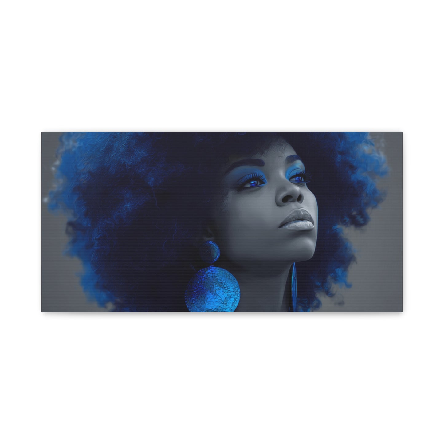 “Storm of Serenity” Afrocentric Canvas Wall Art | Deep Blue & Grayscale Portrait | Matte Finish, Ready to Hang