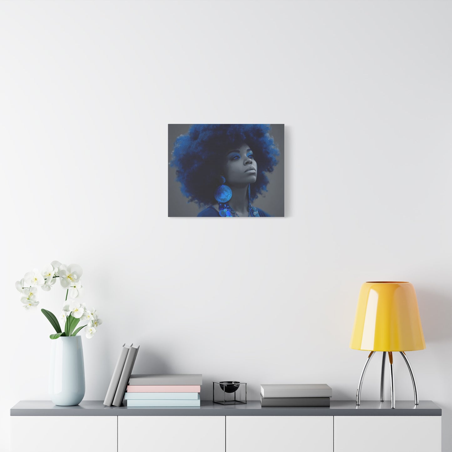 “Storm of Serenity” Afrocentric Canvas Wall Art | Deep Blue & Grayscale Portrait | Matte Finish, Ready to Hang