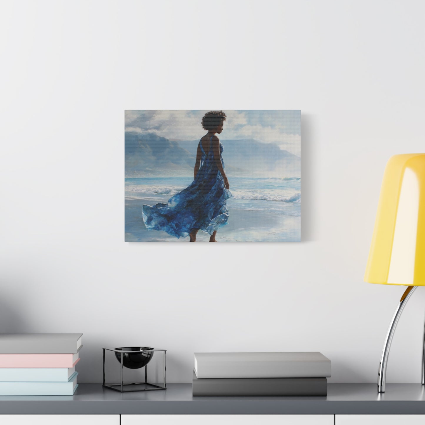 “Whispers of the Tide” Coastal Afrocentric Canvas Wall Art | Serene Black Woman by the Sea | Matte Finish, Ready to Hang