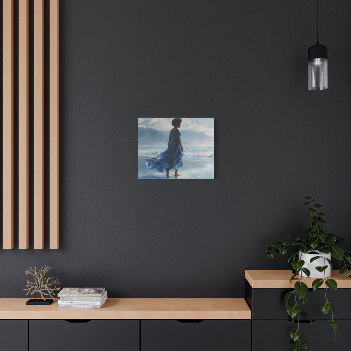 “Whispers of the Tide” Coastal Afrocentric Canvas Wall Art | Serene Black Woman by the Sea | Matte Finish, Ready to Hang