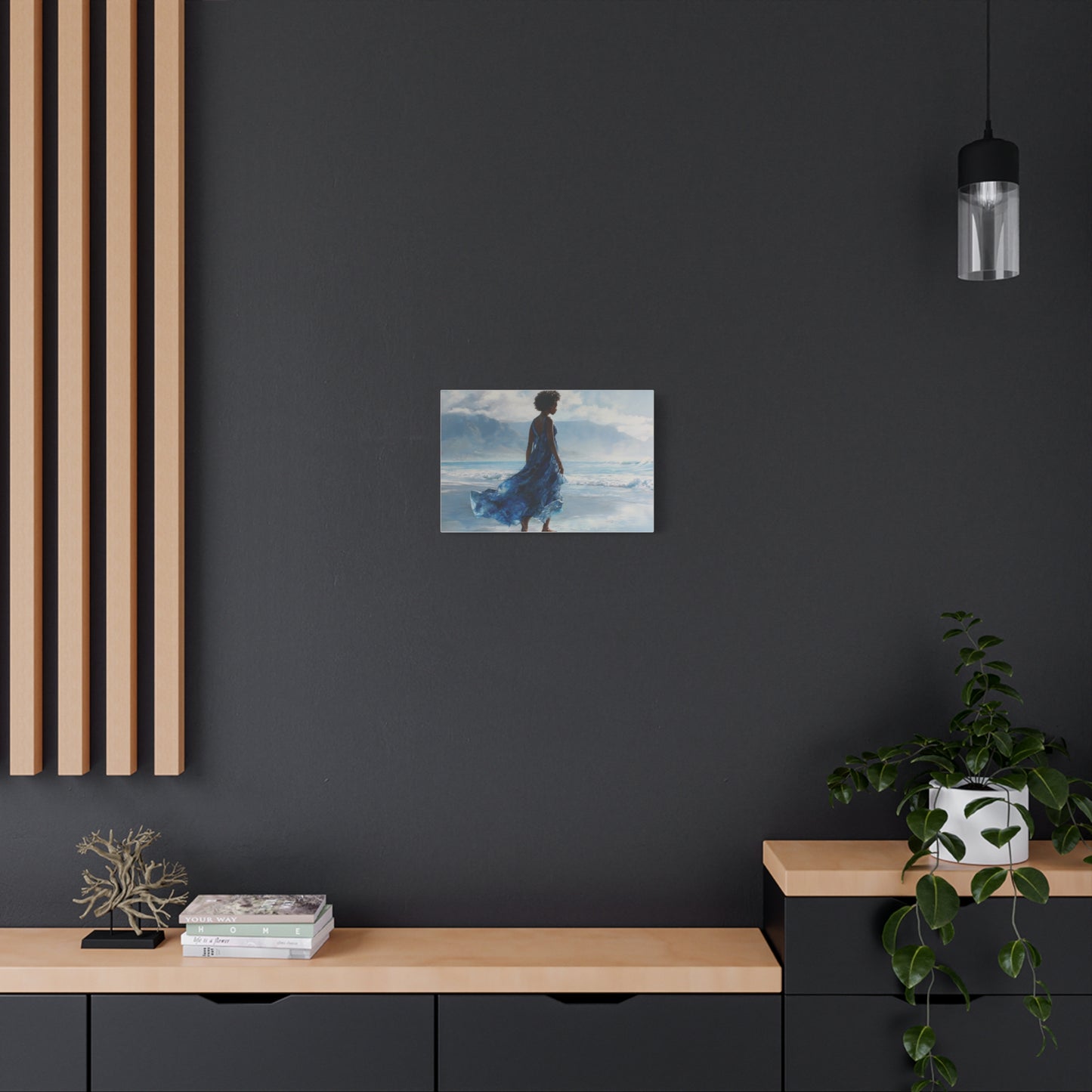 “Whispers of the Tide” Coastal Afrocentric Canvas Wall Art | Serene Black Woman by the Sea | Matte Finish, Ready to Hang