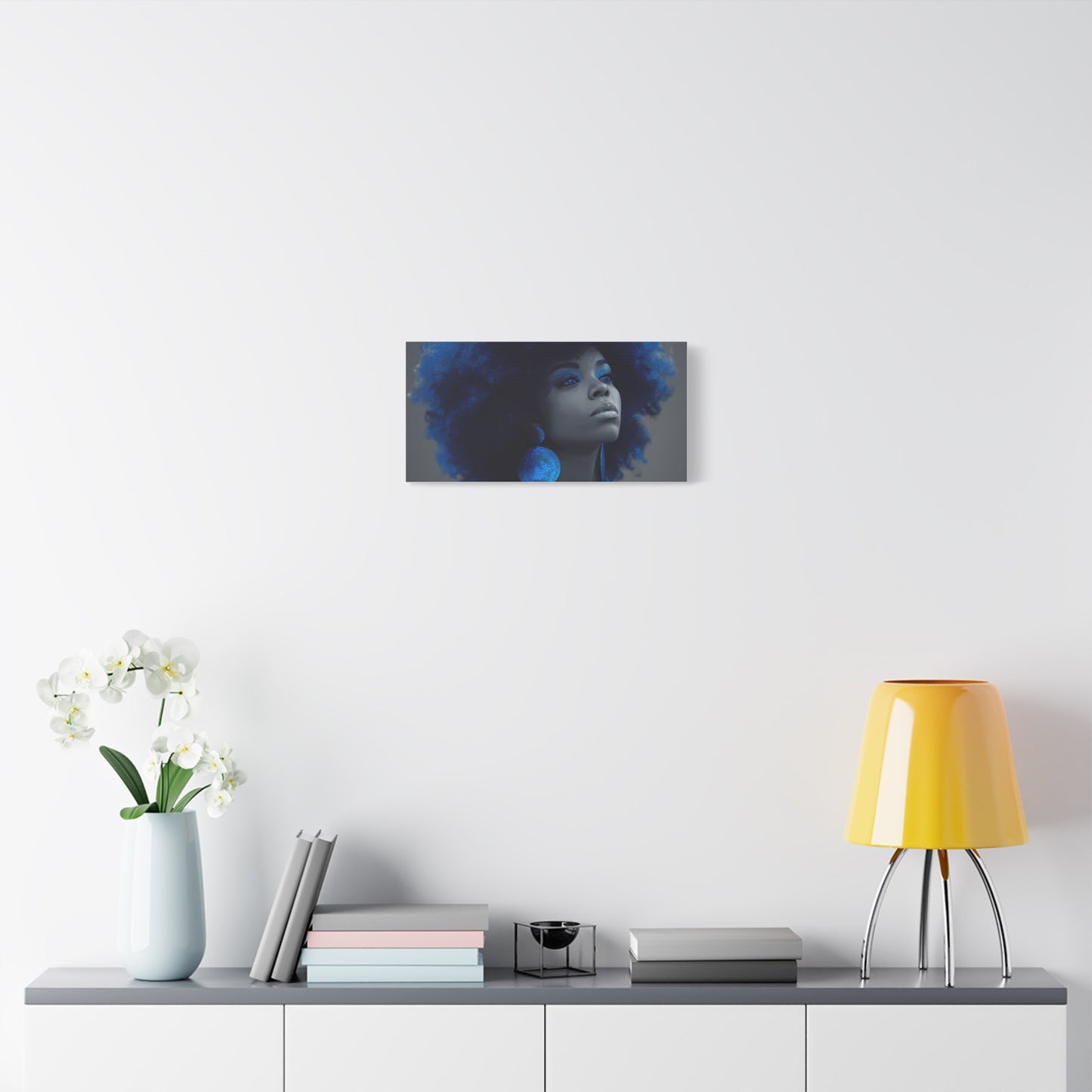 “Storm of Serenity” Afrocentric Canvas Wall Art | Deep Blue & Grayscale Portrait | Matte Finish, Ready to Hang