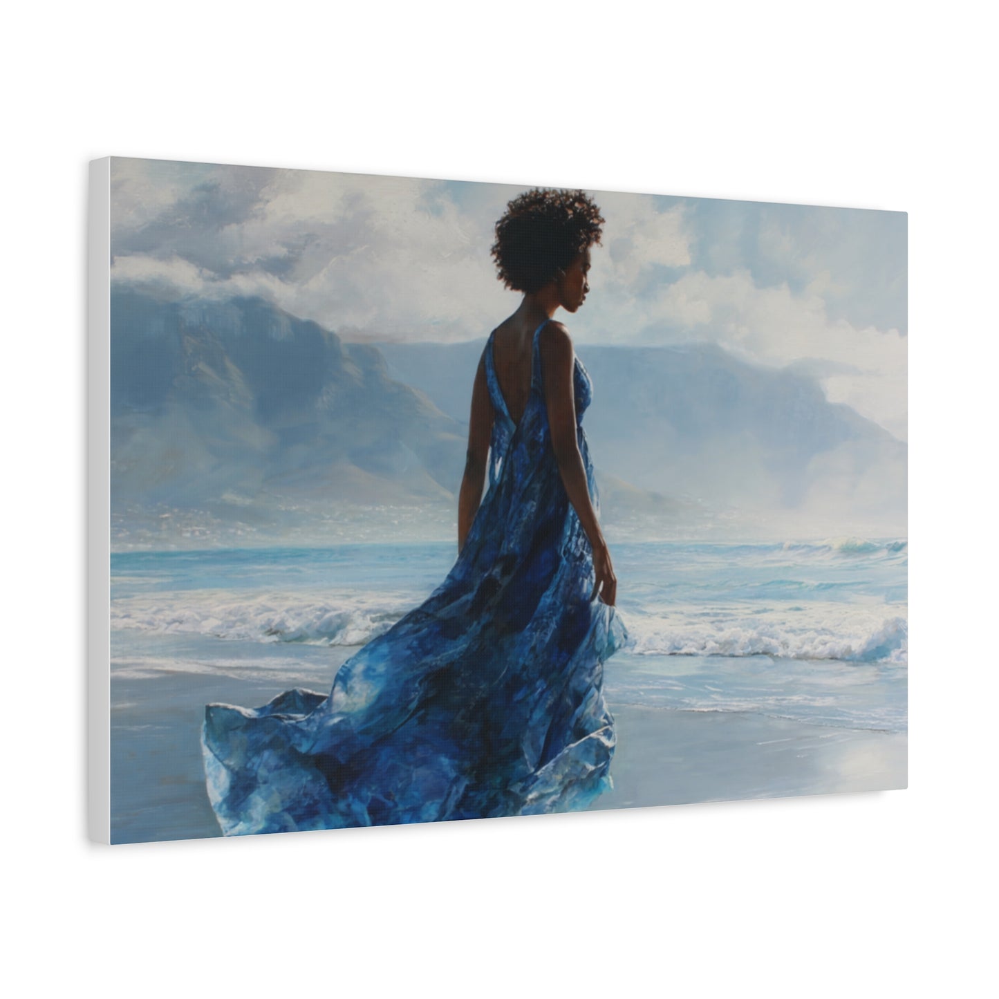 “Whispers of the Tide” Coastal Afrocentric Canvas Wall Art | Serene Black Woman by the Sea | Matte Finish, Ready to Hang