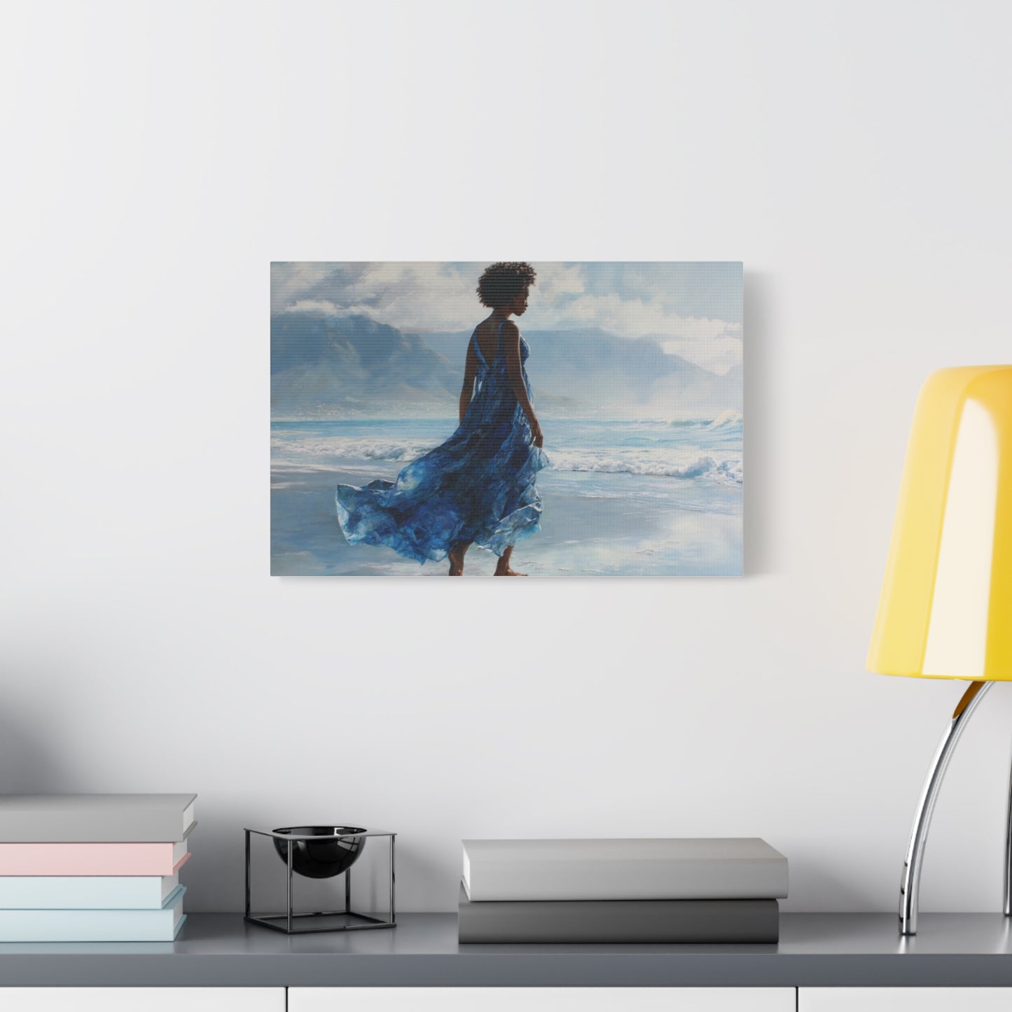 “Whispers of the Tide” Coastal Afrocentric Canvas Wall Art | Serene Black Woman by the Sea | Matte Finish, Ready to Hang