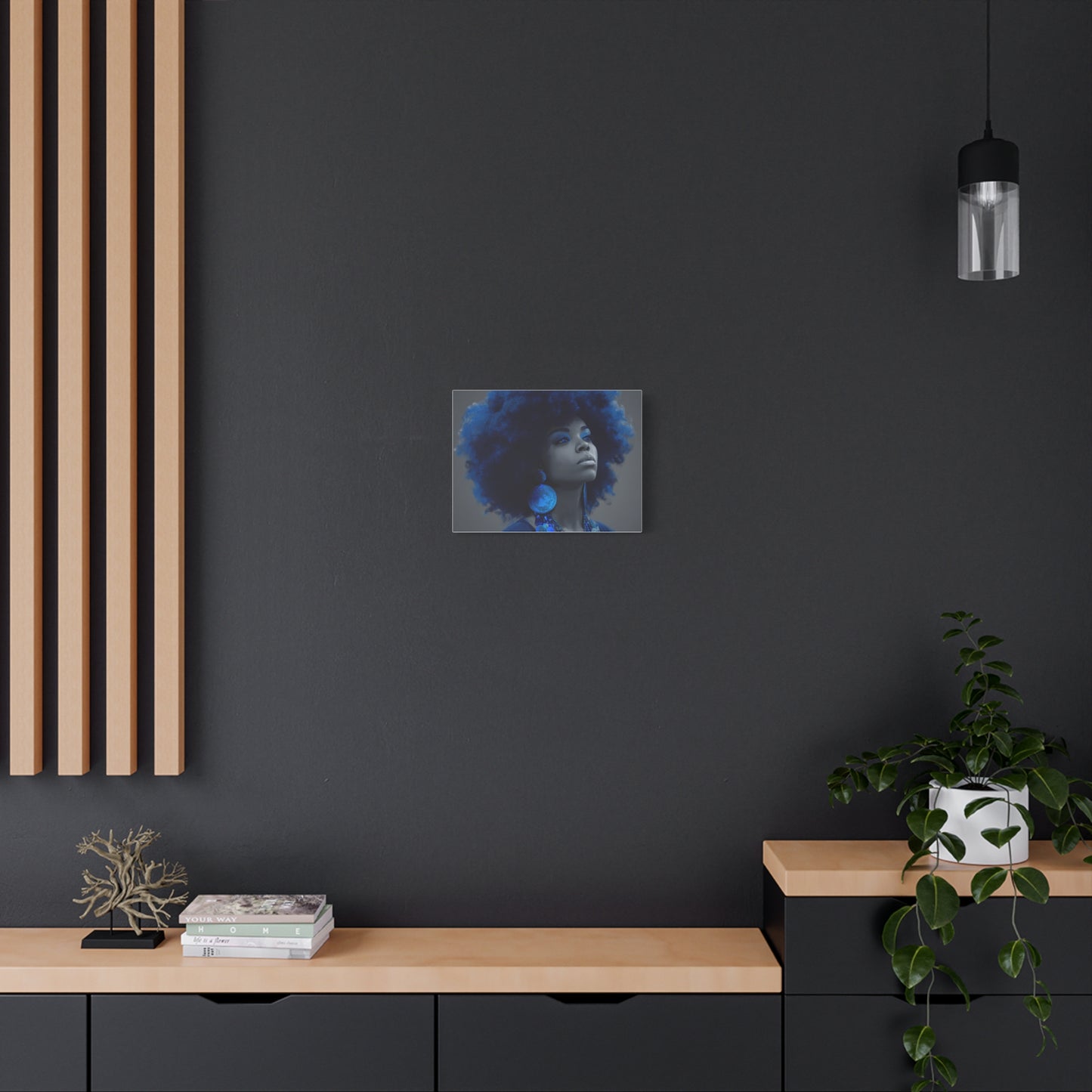 “Storm of Serenity” Afrocentric Canvas Wall Art | Deep Blue & Grayscale Portrait | Matte Finish, Ready to Hang