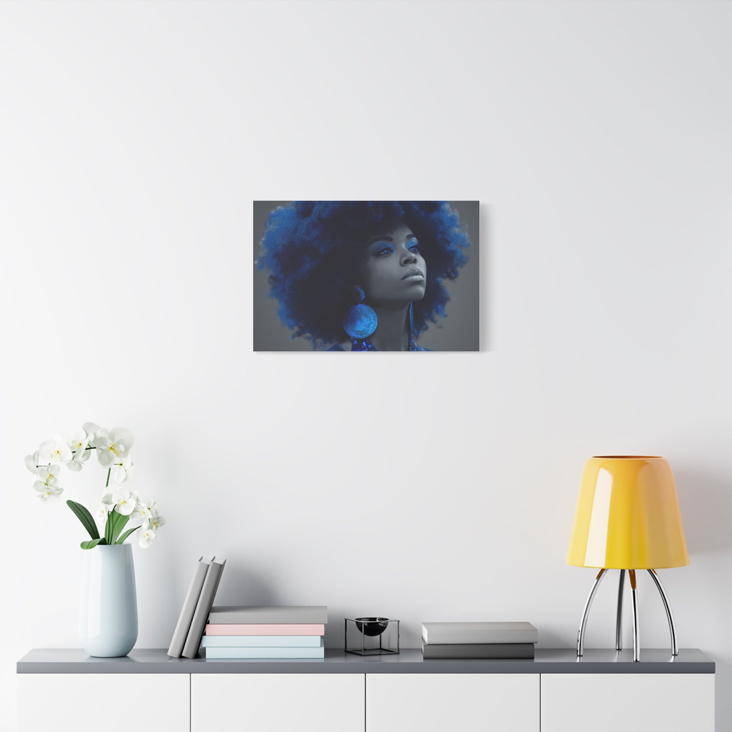 “Storm of Serenity” Afrocentric Canvas Wall Art | Deep Blue & Grayscale Portrait | Matte Finish, Ready to Hang