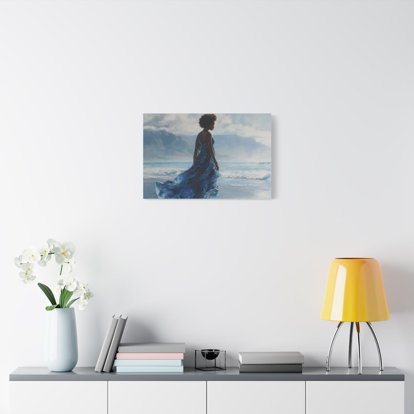 “Whispers of the Tide” Coastal Afrocentric Canvas Wall Art | Serene Black Woman by the Sea | Matte Finish, Ready to Hang