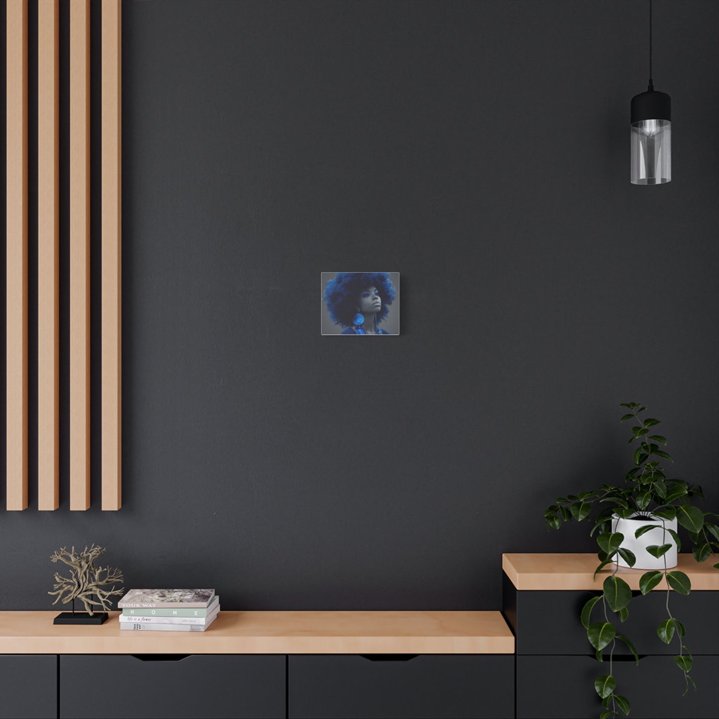 “Storm of Serenity” Afrocentric Canvas Wall Art | Deep Blue & Grayscale Portrait | Matte Finish, Ready to Hang