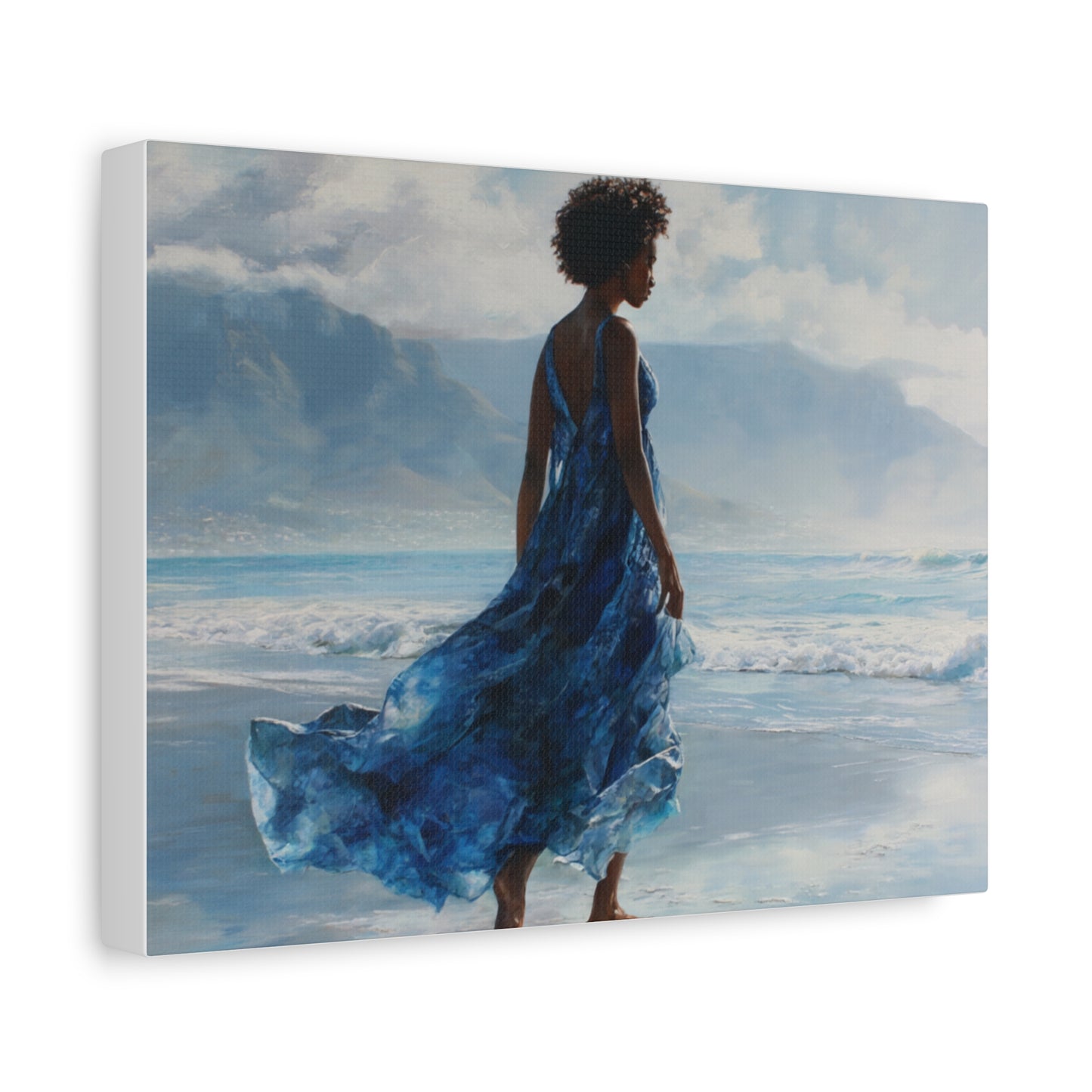 “Whispers of the Tide” Coastal Afrocentric Canvas Wall Art | Serene Black Woman by the Sea | Matte Finish, Ready to Hang