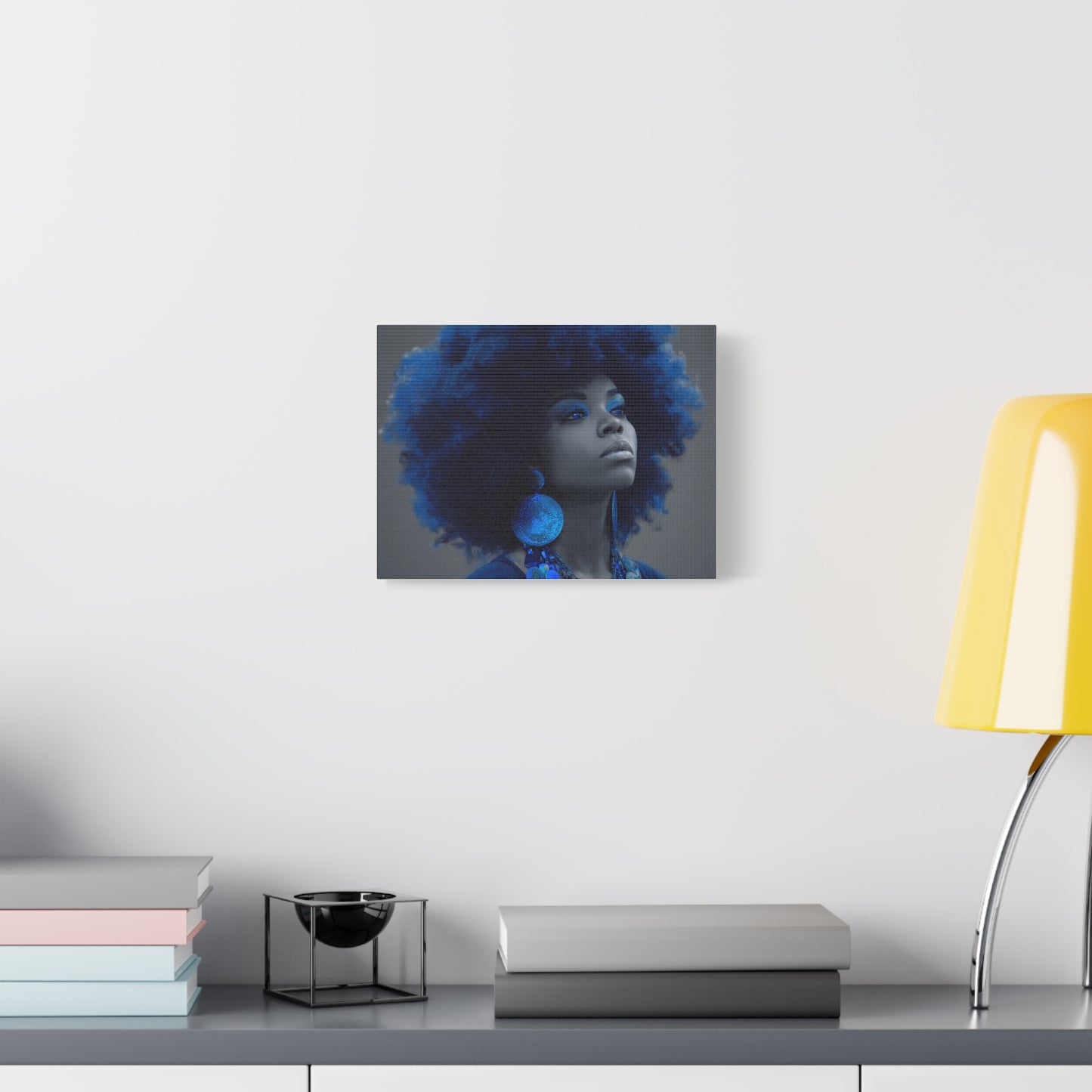 “Storm of Serenity” Afrocentric Canvas Wall Art | Deep Blue & Grayscale Portrait | Matte Finish, Ready to Hang