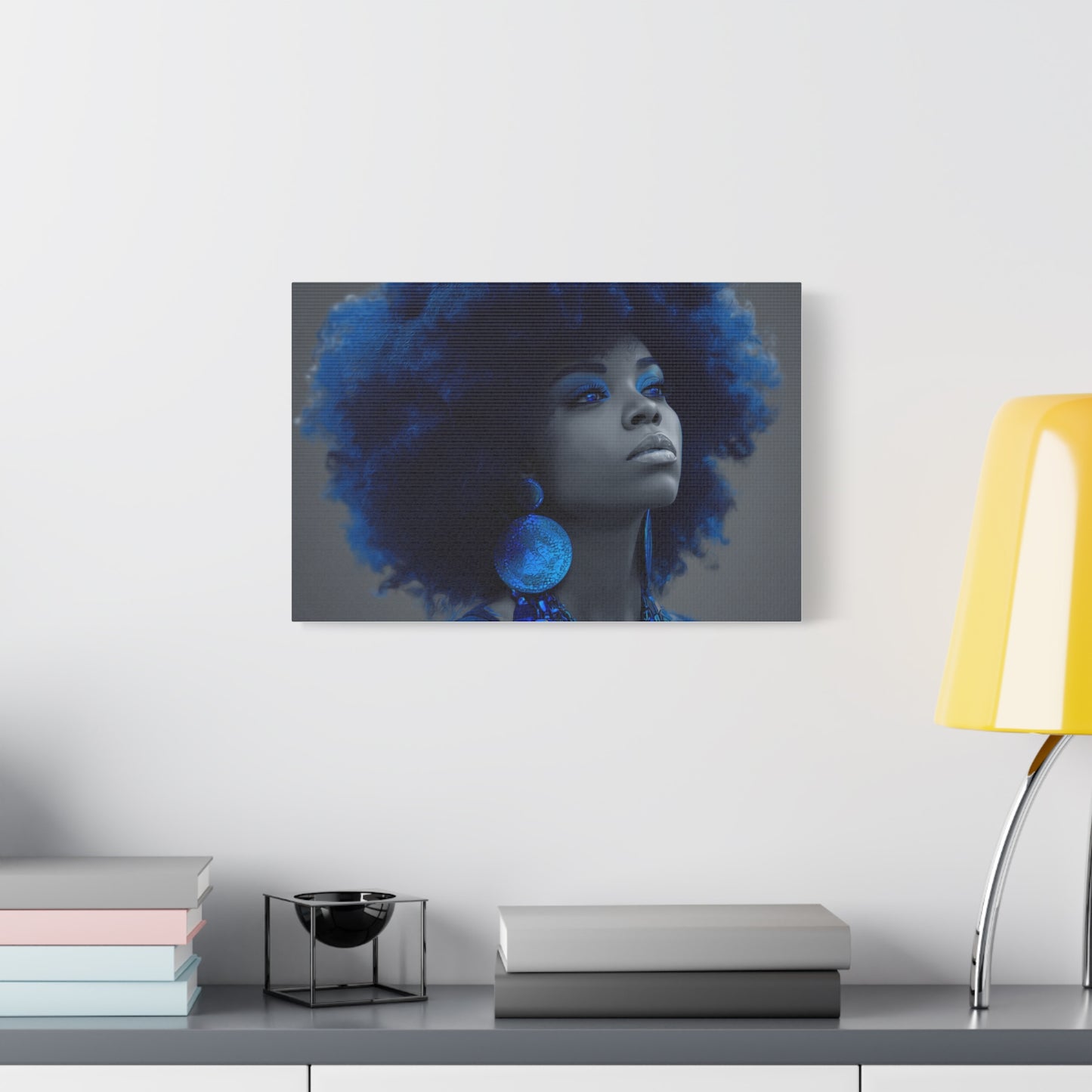“Storm of Serenity” Afrocentric Canvas Wall Art | Deep Blue & Grayscale Portrait | Matte Finish, Ready to Hang
