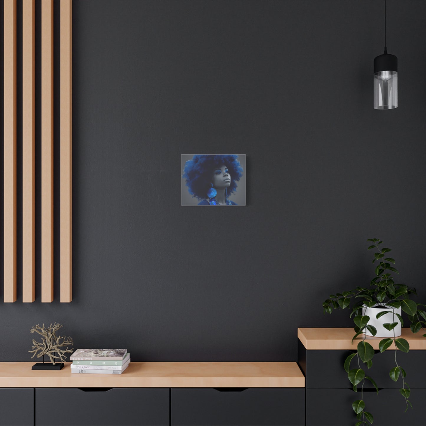 “Storm of Serenity” Afrocentric Canvas Wall Art | Deep Blue & Grayscale Portrait | Matte Finish, Ready to Hang