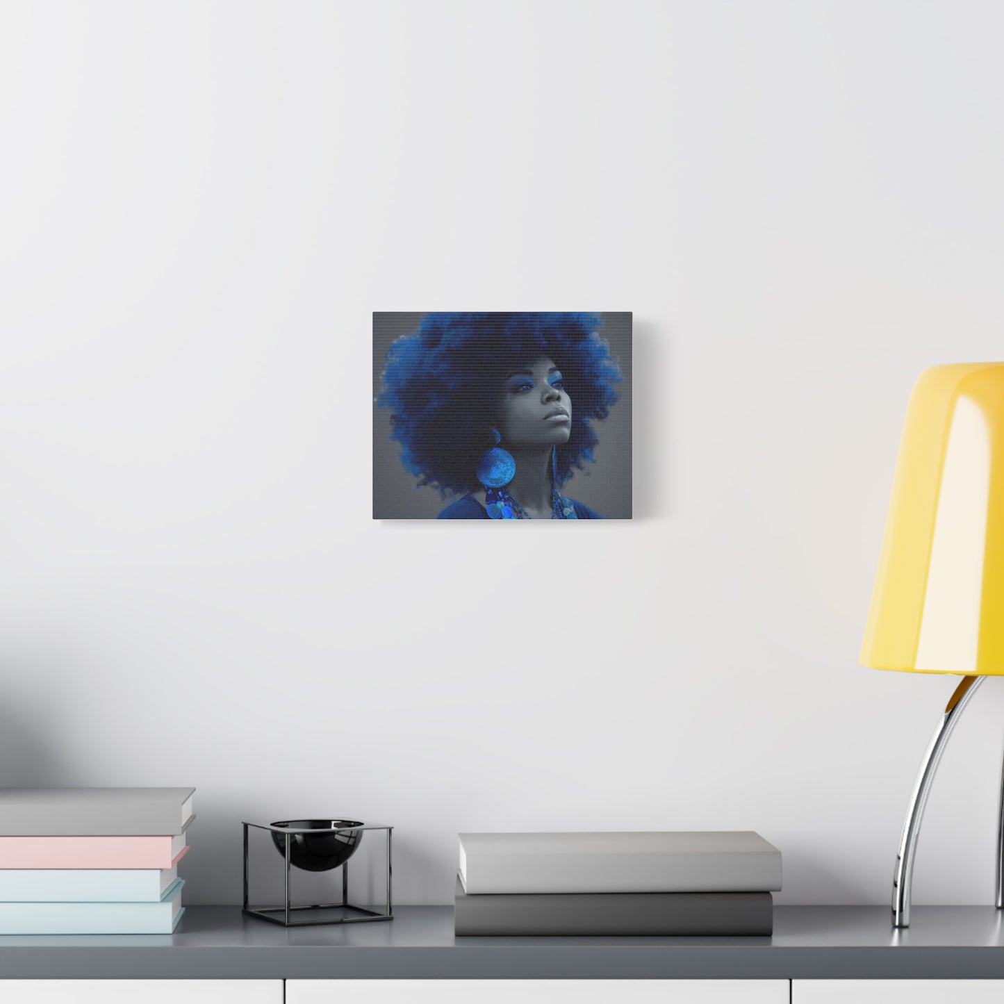 “Storm of Serenity” Afrocentric Canvas Wall Art | Deep Blue & Grayscale Portrait | Matte Finish, Ready to Hang