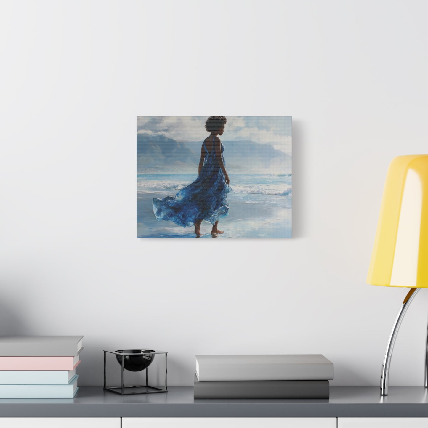 “Whispers of the Tide” Coastal Afrocentric Canvas Wall Art | Serene Black Woman by the Sea | Matte Finish, Ready to Hang