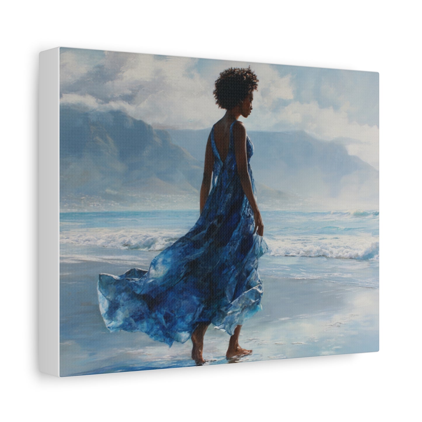 “Whispers of the Tide” Coastal Afrocentric Canvas Wall Art | Serene Black Woman by the Sea | Matte Finish, Ready to Hang