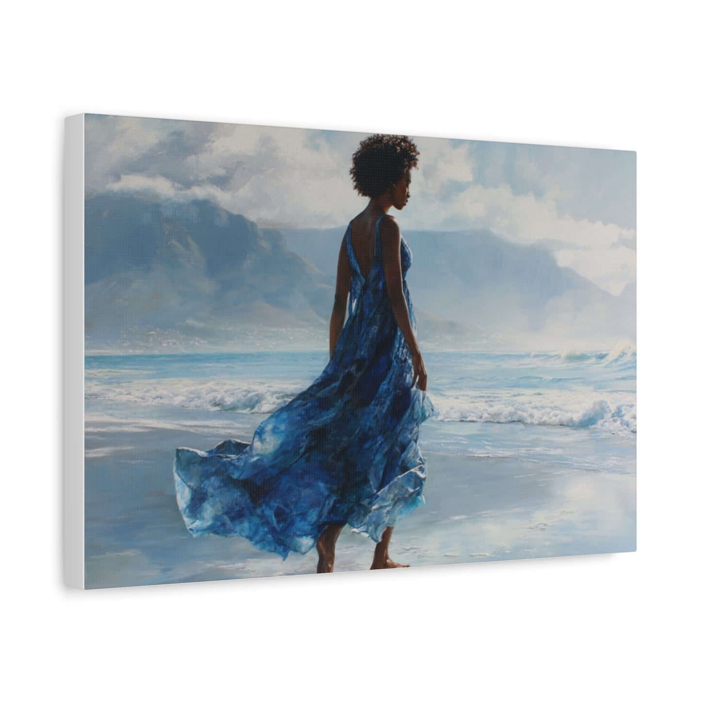 “Whispers of the Tide” Coastal Afrocentric Canvas Wall Art | Serene Black Woman by the Sea | Matte Finish, Ready to Hang