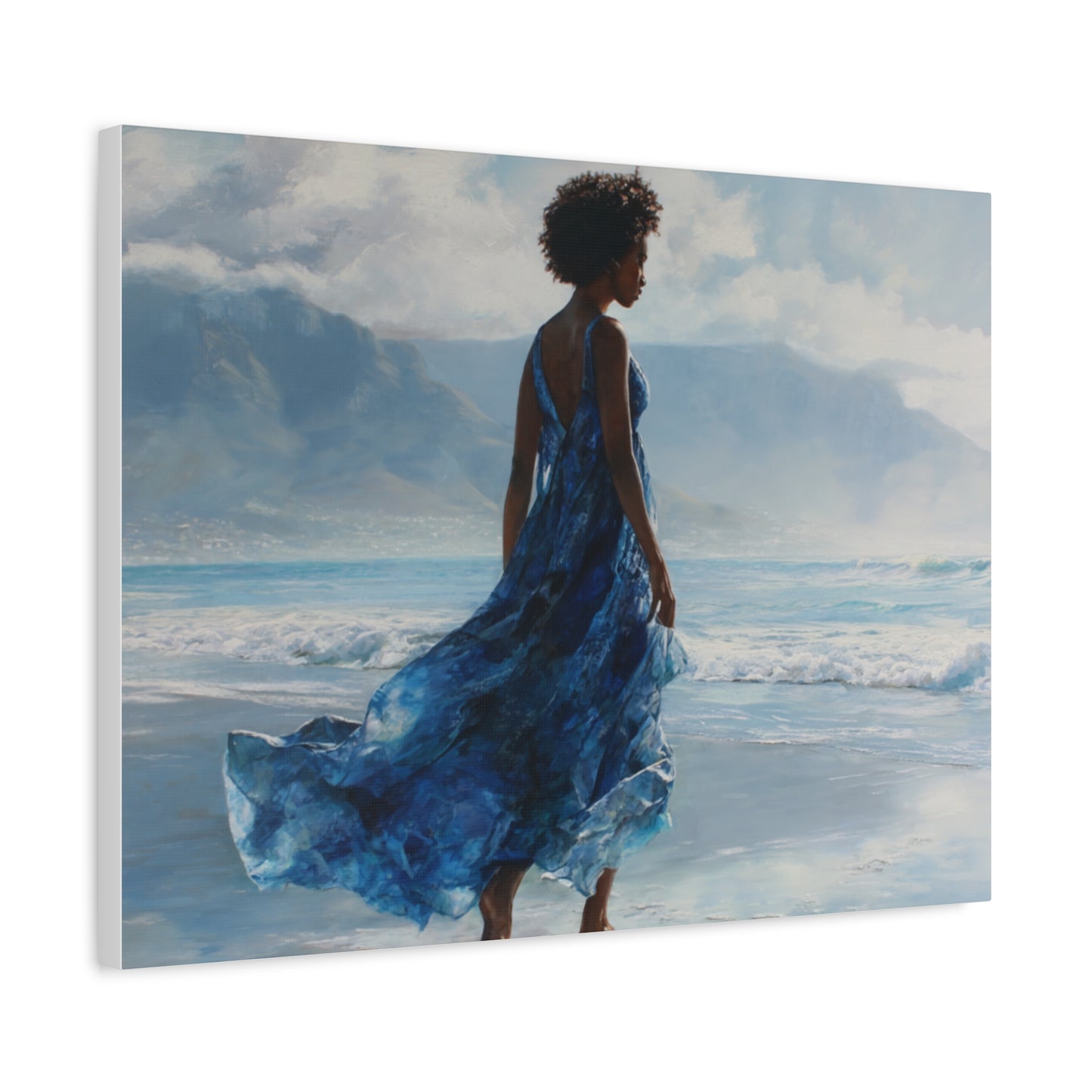 “Whispers of the Tide” Coastal Afrocentric Canvas Wall Art | Serene Black Woman by the Sea | Matte Finish, Ready to Hang