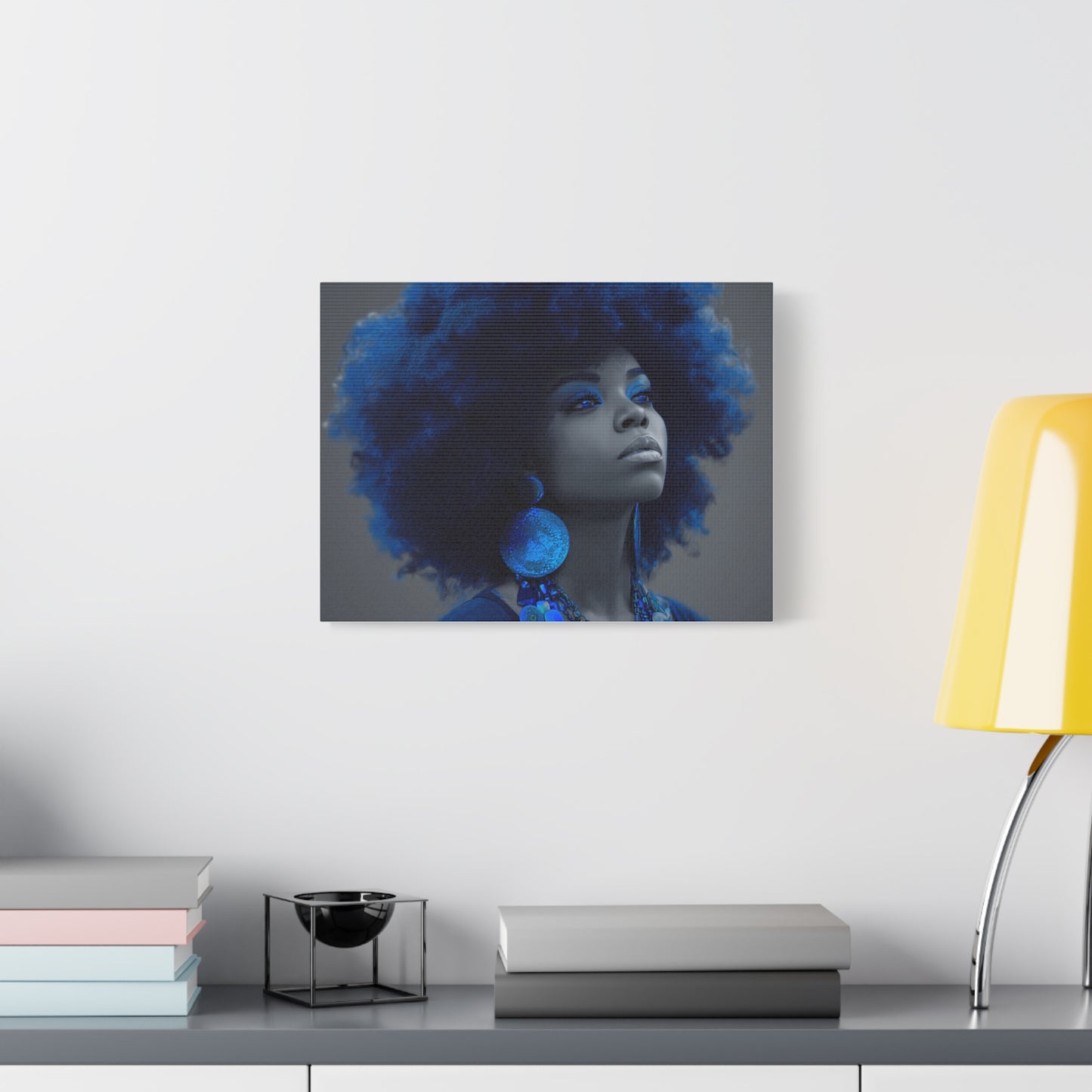 “Storm of Serenity” Afrocentric Canvas Wall Art | Deep Blue & Grayscale Portrait | Matte Finish, Ready to Hang