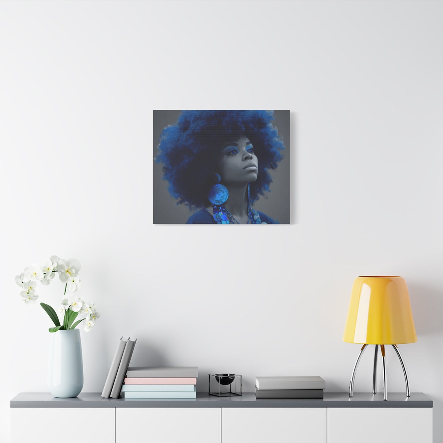 “Storm of Serenity” Afrocentric Canvas Wall Art | Deep Blue & Grayscale Portrait | Matte Finish, Ready to Hang