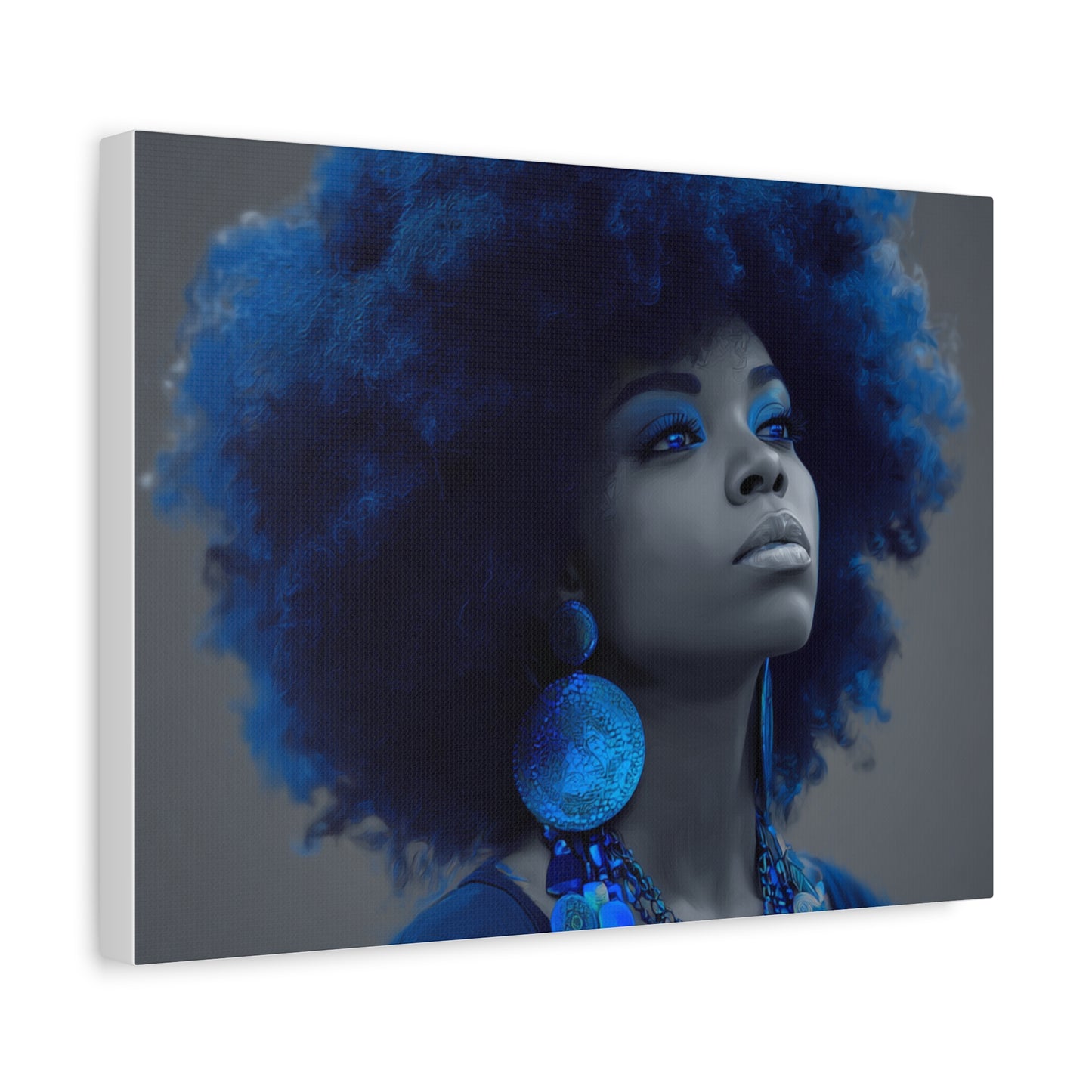 “Storm of Serenity” Afrocentric Canvas Wall Art | Deep Blue & Grayscale Portrait | Matte Finish, Ready to Hang