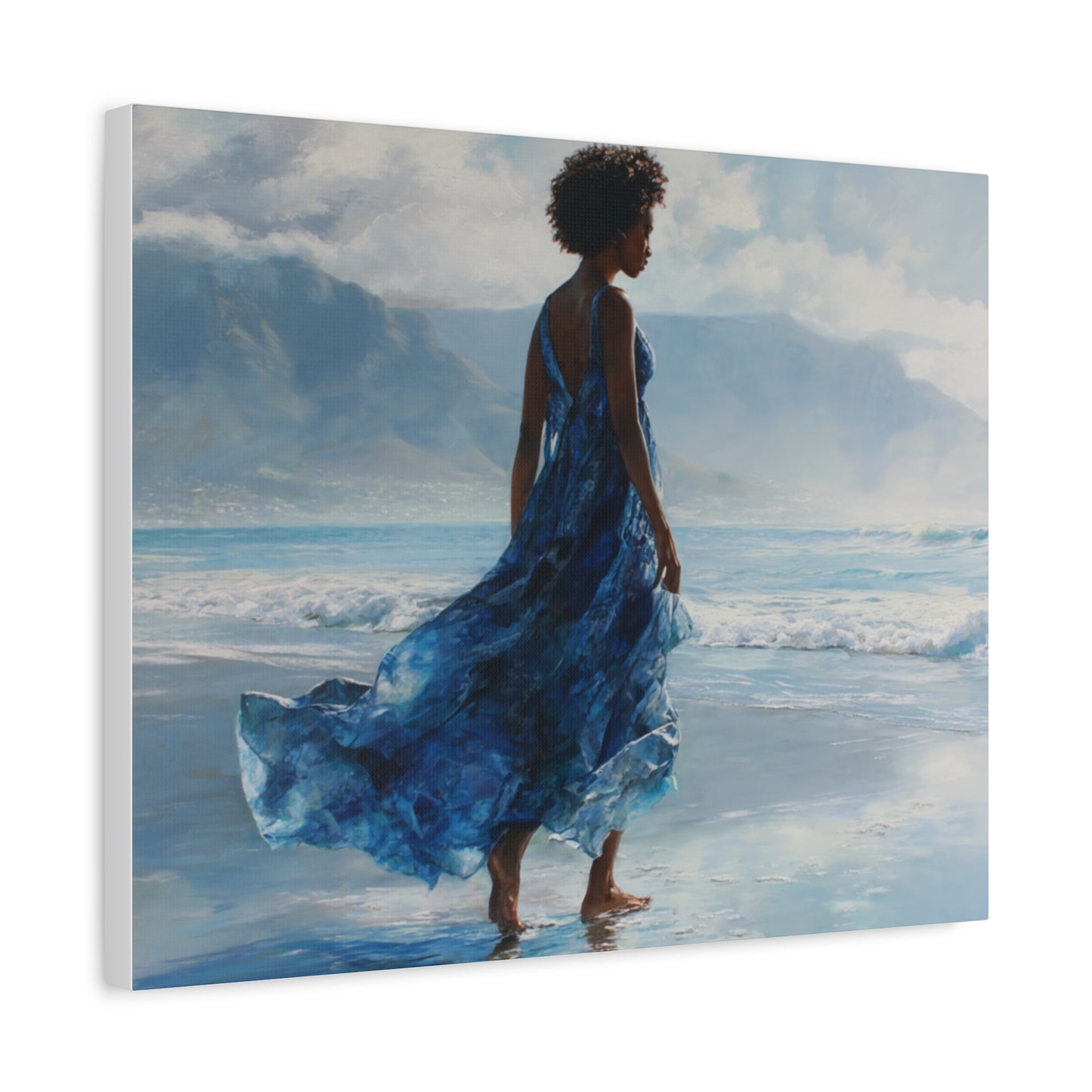 “Whispers of the Tide” Coastal Afrocentric Canvas Wall Art | Serene Black Woman by the Sea | Matte Finish, Ready to Hang