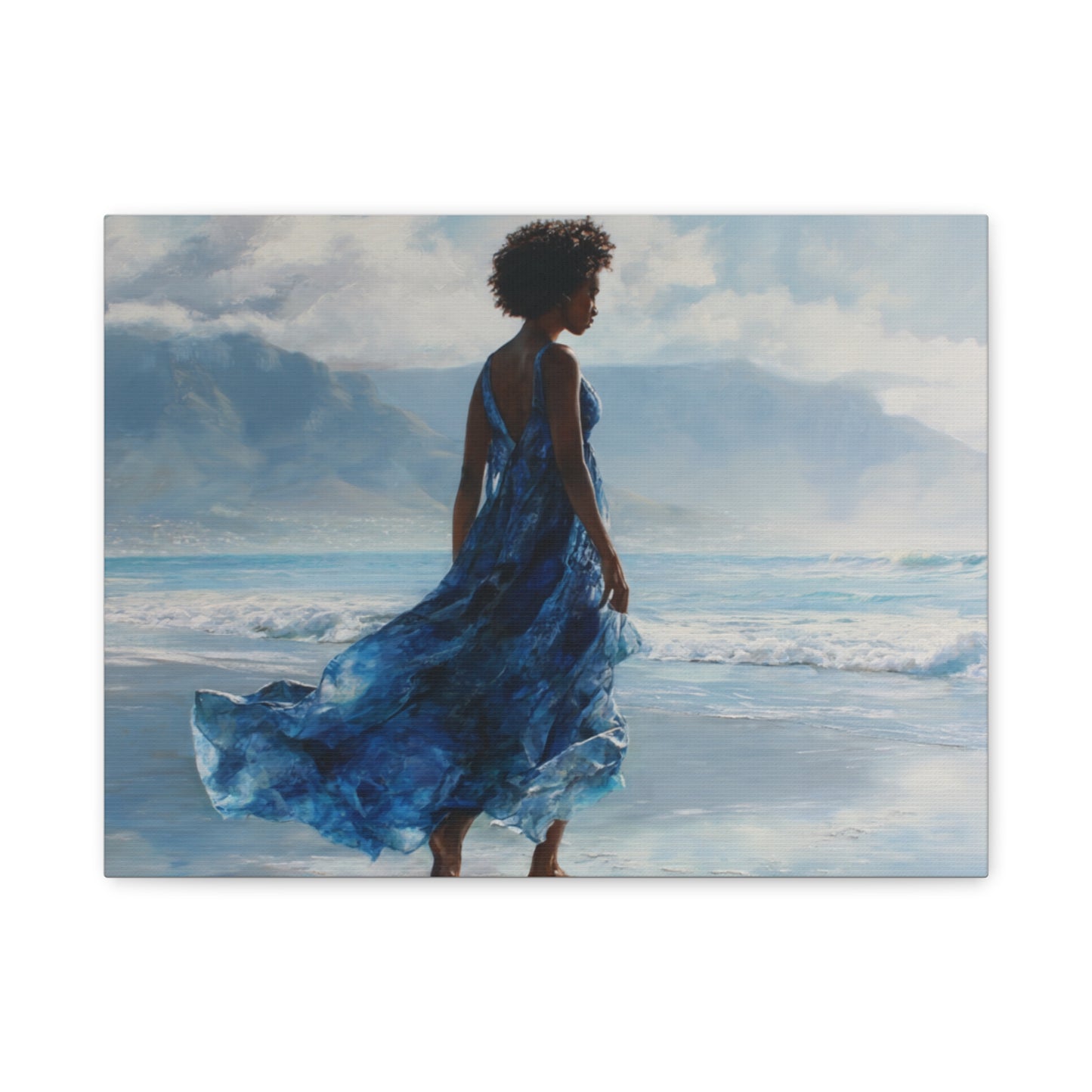 “Whispers of the Tide” Coastal Afrocentric Canvas Wall Art | Serene Black Woman by the Sea | Matte Finish, Ready to Hang