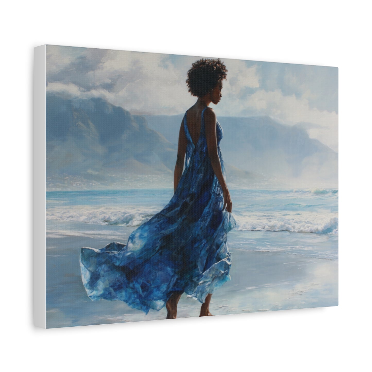 “Whispers of the Tide” Coastal Afrocentric Canvas Wall Art | Serene Black Woman by the Sea | Matte Finish, Ready to Hang