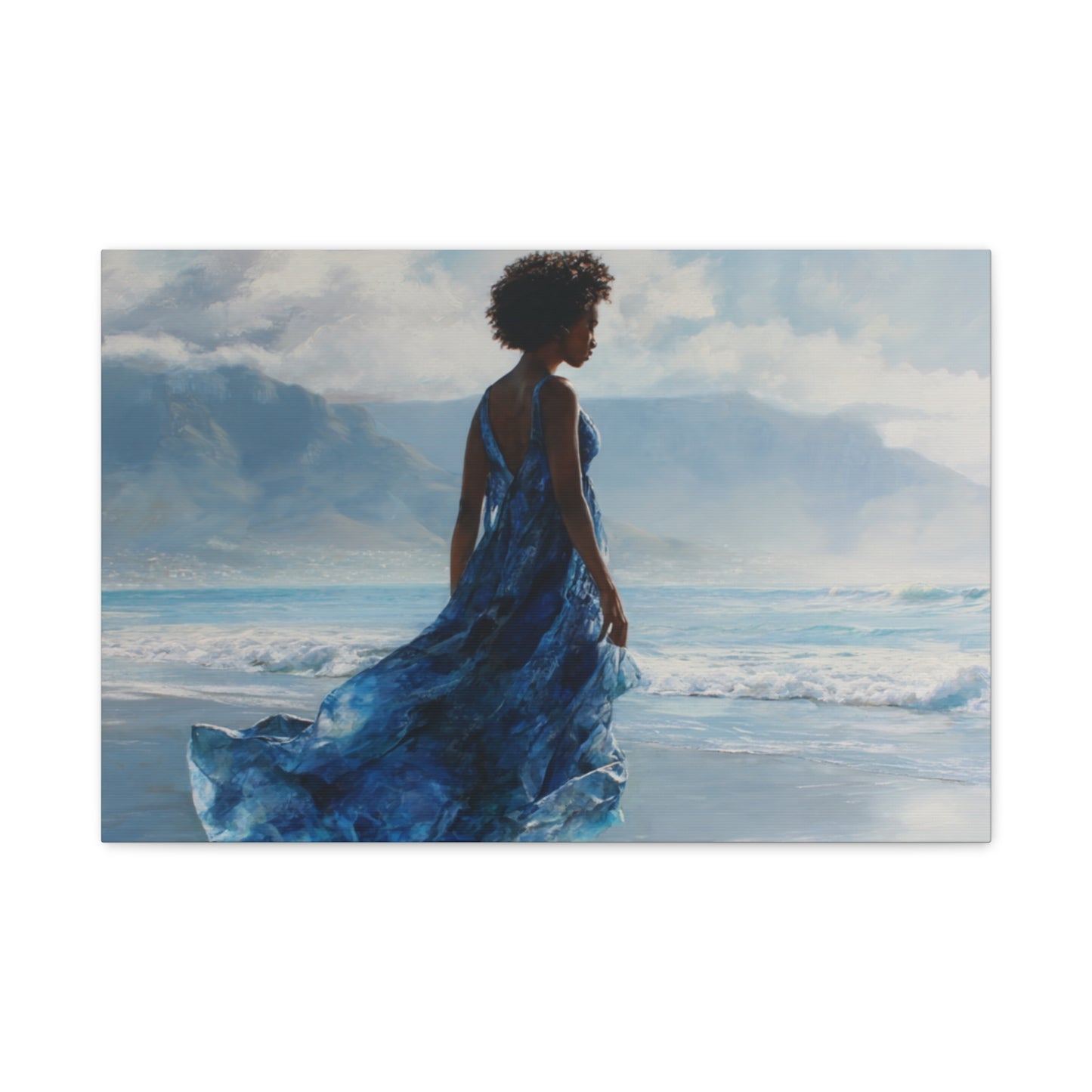 “Whispers of the Tide” Coastal Afrocentric Canvas Wall Art | Serene Black Woman by the Sea | Matte Finish, Ready to Hang